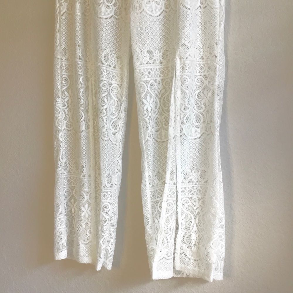 Cover up beach pants creamy white elastic waist embroidery boho beach  lagenlook - Picture 5 of 6